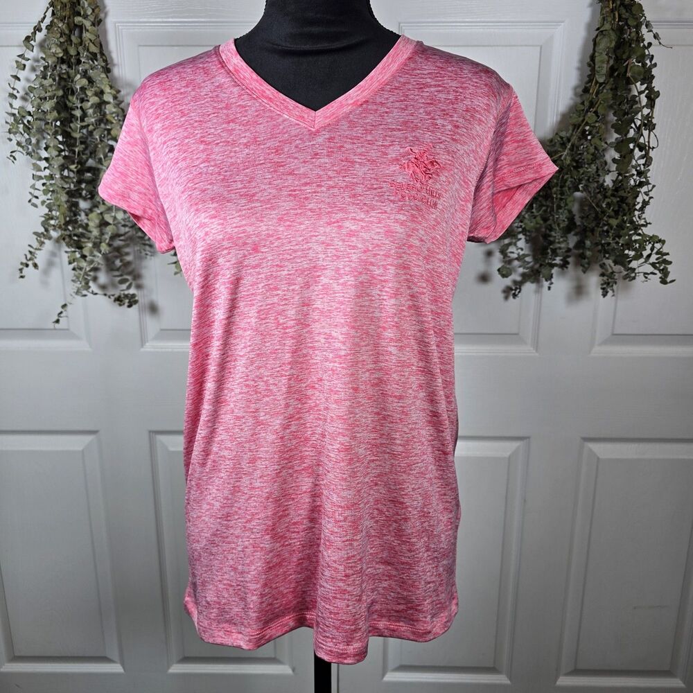 Beverly Hills Polo Club T-shirt Women's Pink Space Dye V-neck Short Sleeve Med